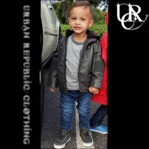 Urban Republic Toddler Boys 2T Faux Leather Hooded Jacket Black biker motorcycle
